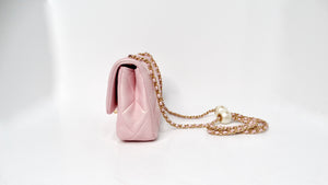 Chanel 2024 Pink Pearly Iridescent Quilted Lambskin Leather Mini Crossbody Bag