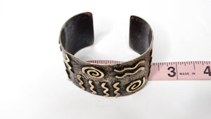 Vintage Handmade Modernist Two-Tone 18k & 14k Gold Sterling Silver Cuff