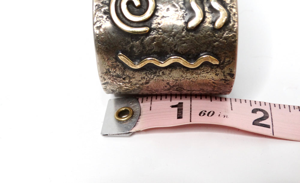 Vintage Handmade Modernist Two-Tone 18k & 14k Gold Sterling Silver Cuff