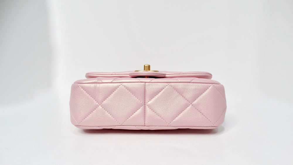 Chanel 2024 Pink Pearly Iridescent Quilted Lambskin Leather Mini Crossbody Bag