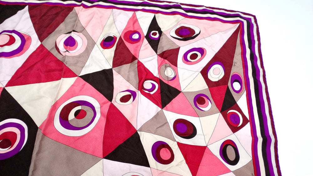 Emilio Pucci Silk Pink & Purple Abstract Printed Scarf