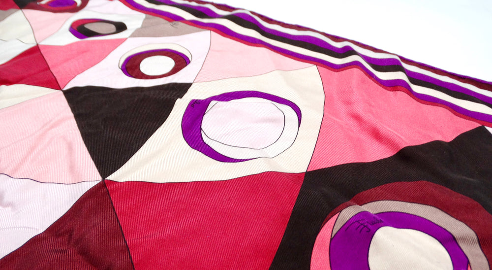 Emilio Pucci Silk Pink & Purple Abstract Printed Scarf