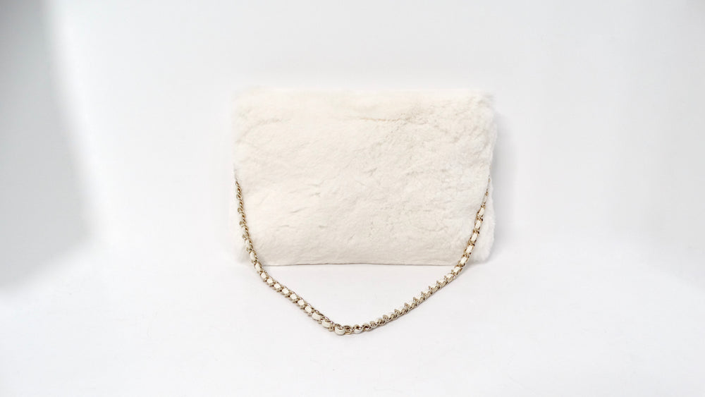 Chanel 2017-18 Ivory Rabbit Fur Shoulder Flap Bag With Gold-Tone Hardware