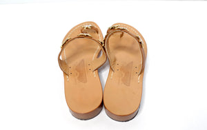 Brown Leather Sandals With Rhinestone Embellished Starfish Accents