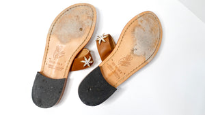 Brown Leather Sandals With Rhinestone Embellished Starfish Accents