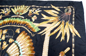 Hermes Carre 90 Brazil Feather Print Silk Scarf