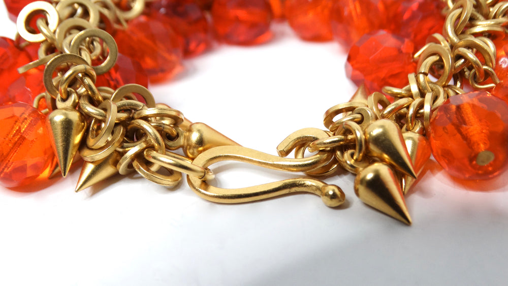 1980s Robert Lee Morris Gold Plated Brass Orange Beaded Bracelet
