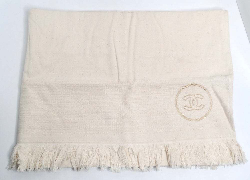 Chanel Cream Quilted Pouch & Cotton Towel Logo 2-Piece Set