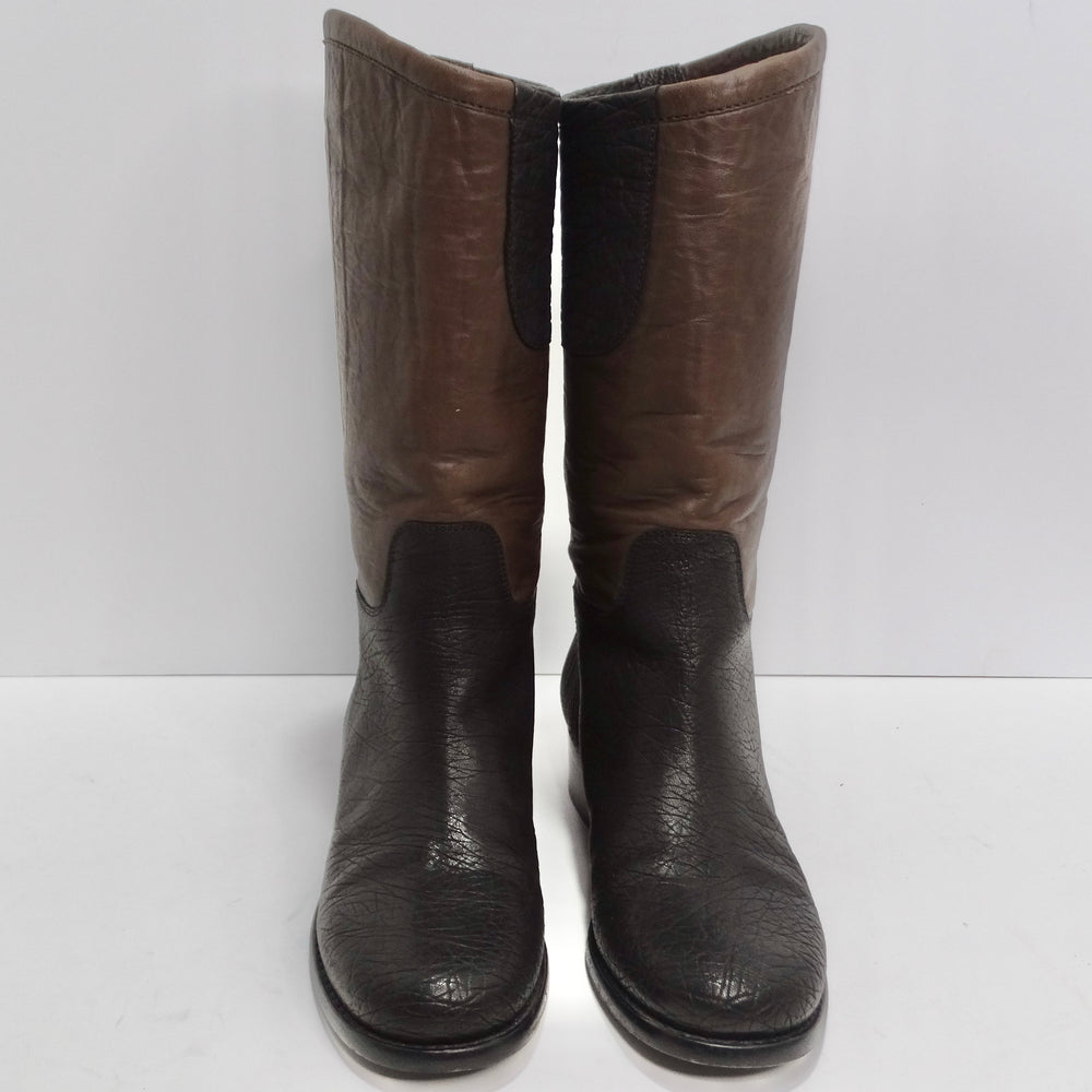 Authentic CHANEL Brown Rust Calfskin Ascot Riding Boots 38 1/2 CC Logo  $1500