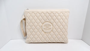 Chanel Cream Quilted Pouch & Cotton Towel Logo 2-Piece Set