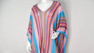 Missoni Zig Zag Multicolor Knit Poncho With Fringe Detail