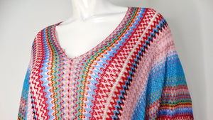 Missoni Zig Zag Multicolor Knit Poncho With Fringe Detail