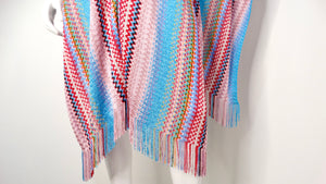 Missoni Zig Zag Multicolor Knit Poncho With Fringe Detail