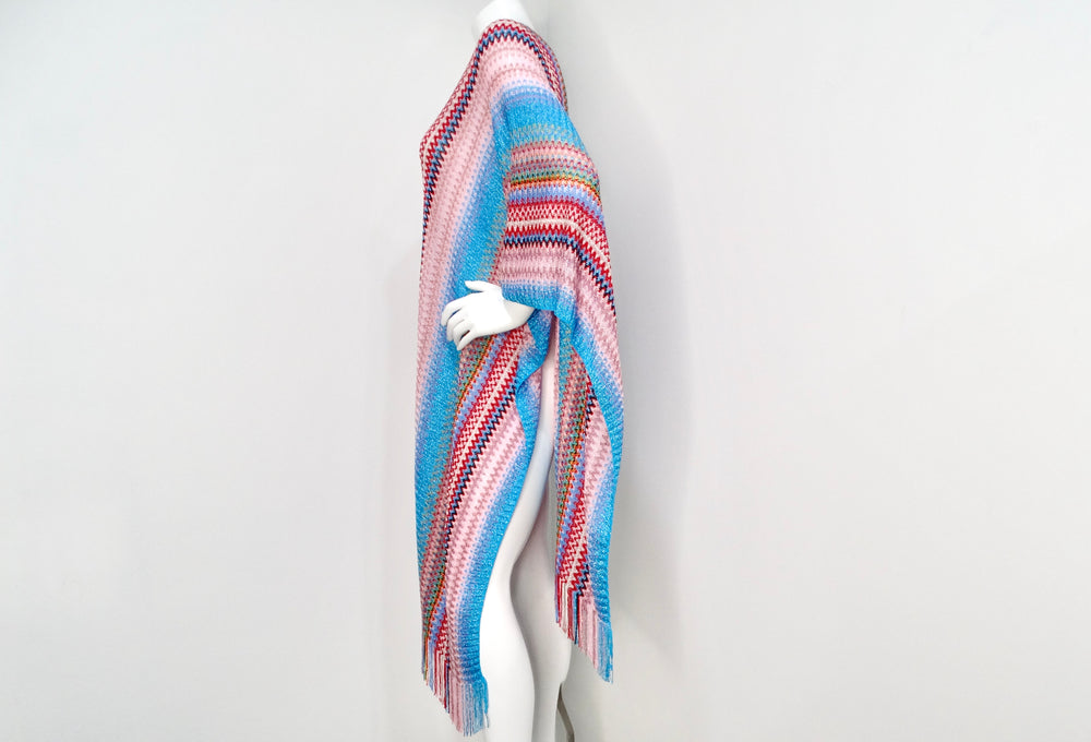 Missoni Zig Zag Multicolor Knit Poncho With Fringe Detail