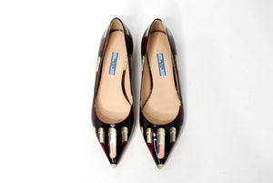 Prada Lipstick Print Patent Leather Pointed Flats