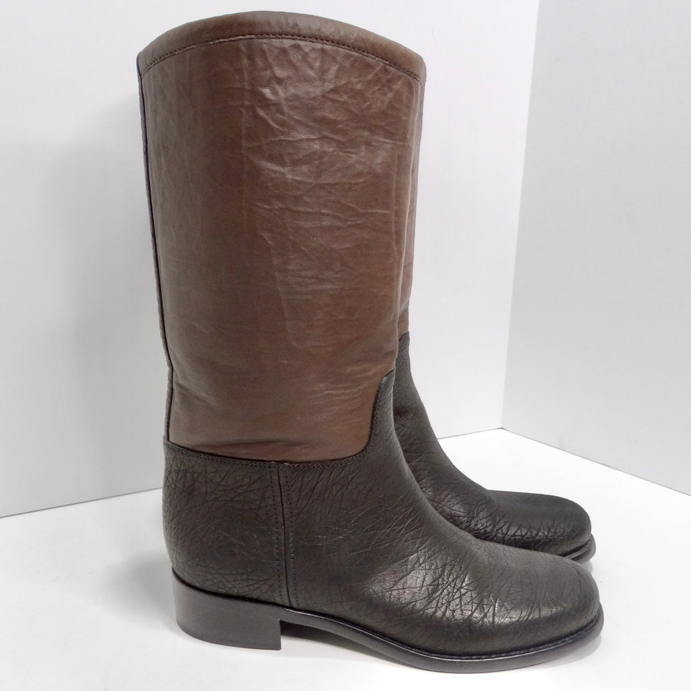 Chanel Brown Leather Low Heel Tall Boots SIZE 38.5