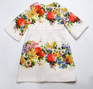 Dolce & Gabbana White Jacquard Floral Print Children's Dress