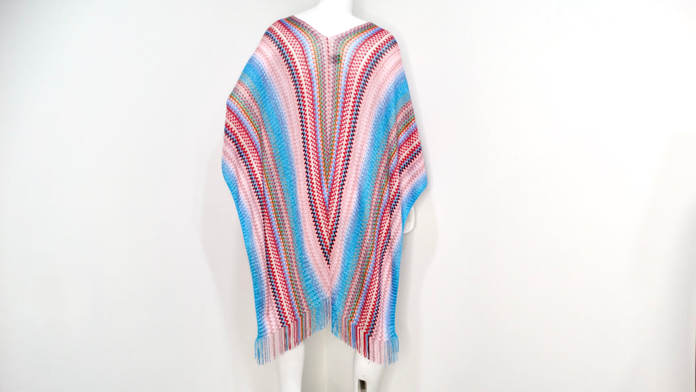 Nwt MISSONI fringe zig zag metallic 2024 poncho One size boat neck orange label