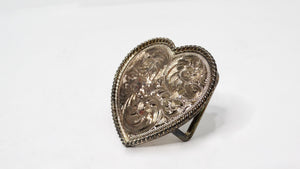 Vintage Handmade Sterling Silver Plated Engraved Heart-Shape Belt Buckle
