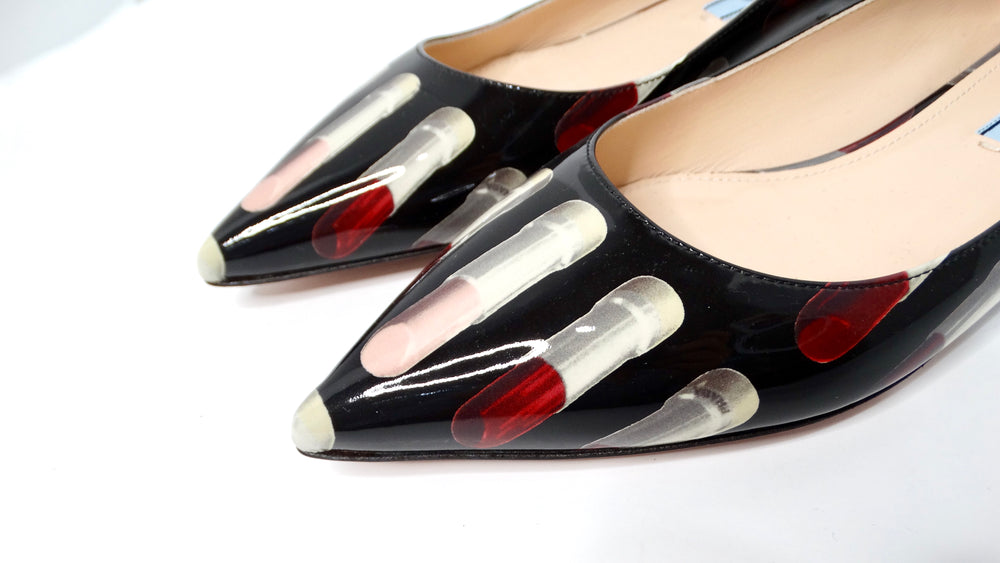 Prada Lipstick Print Patent Leather Pointed Flats