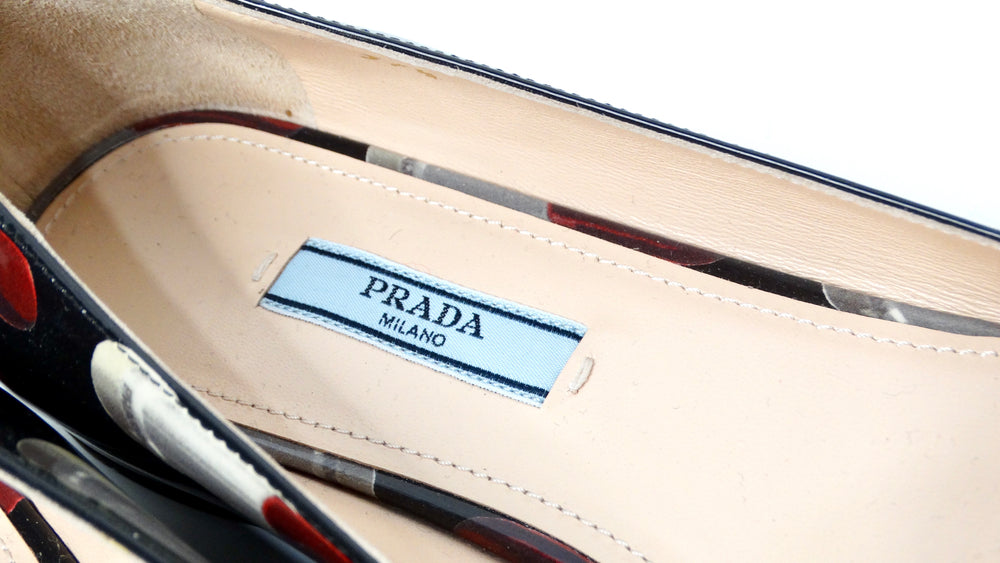 Prada Lipstick Print Patent Leather Pointed Flats