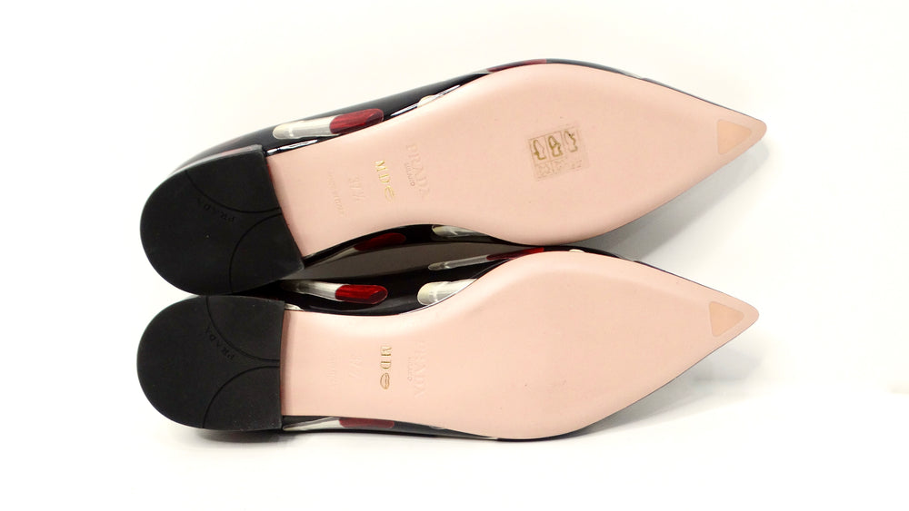 Prada Lipstick Print Patent Leather Pointed Flats