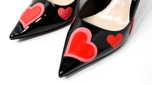 Prada Heart Print Patent Leather Pumps With Heart Shaped Heel