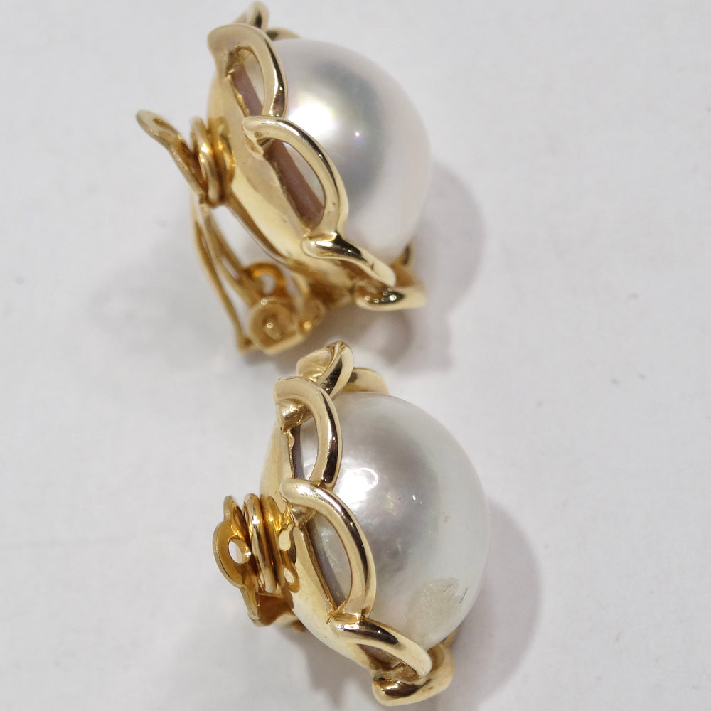 1970s 14K Gold Pearl Clip On Stud Earrings