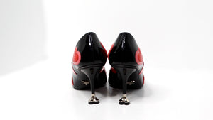 Prada Heart Print Patent Leather Pumps With Heart Shaped Heel