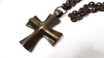 Vintage Brass Cross Pendant Long Chain Necklace