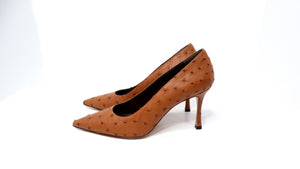 The Row Brown Ostrich Embossed Leather Pumps