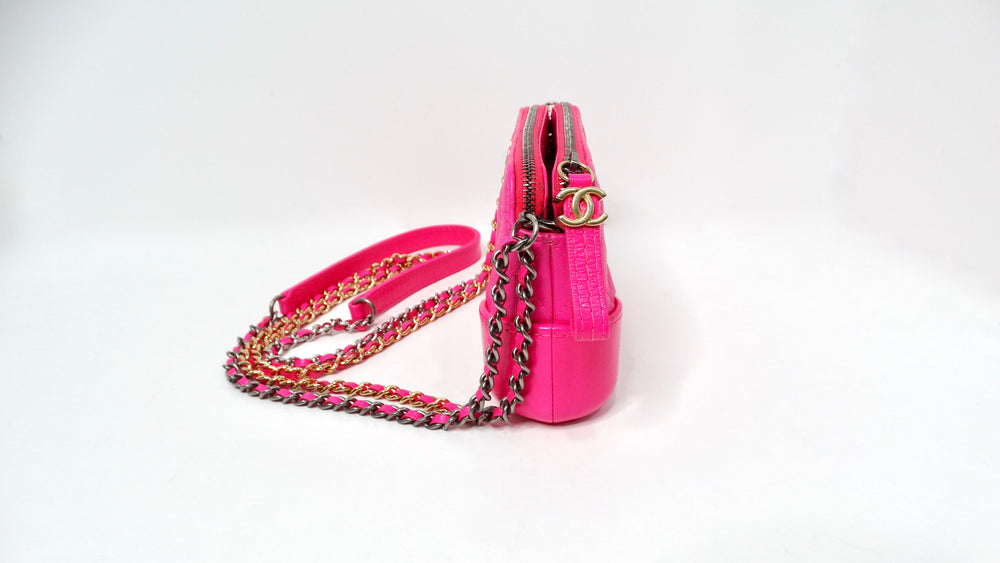 Chanel 2019 Hot Pink Gabrielle Double Zip Clutch With Chain