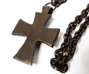Vintage Brass Cross Pendant Long Chain Necklace