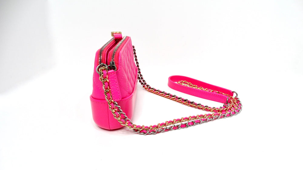 Chanel 2019 Hot Pink Gabrielle Double Zip Clutch With Chain