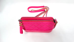 Chanel 2019 Hot Pink Gabrielle Double Zip Clutch With Chain