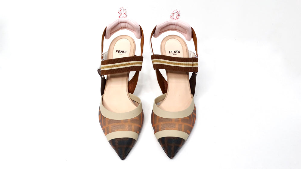 Fendi Tricolor Zucca Mesh & Leather Colibri Heels