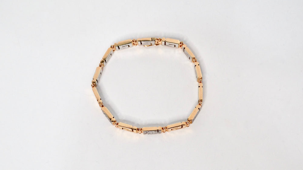 18k Gold Greek Key Two-Tone Link Bracelet With Diamonds