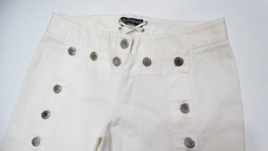 Dolce & Gabbana White Straight Leg Jeans With Button & Lace-Up Details