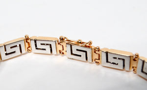 18k Gold Greek Key Two-Tone Link Bracelet With Diamonds