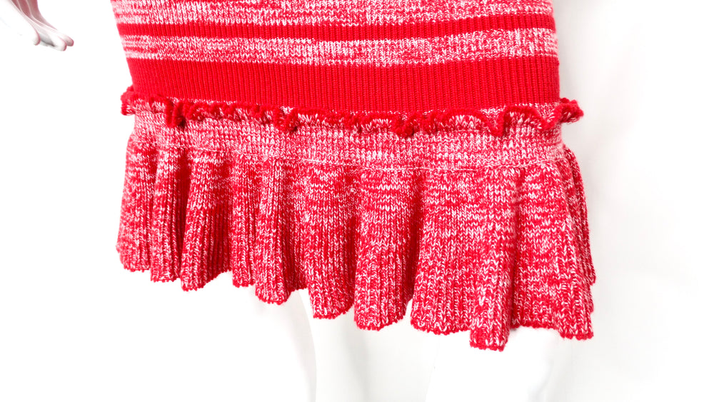 Alexander McQueen Fiery Red Chunky Knit Ruffle Mini Skirt