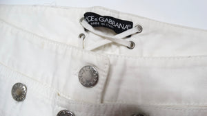 Dolce & Gabbana White Straight Leg Jeans With Button & Lace-Up Details