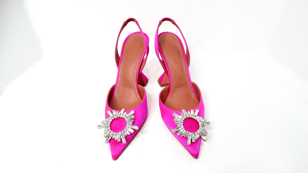 Amina Muaddi Begum Hot Pink Satin Slingback Pumps