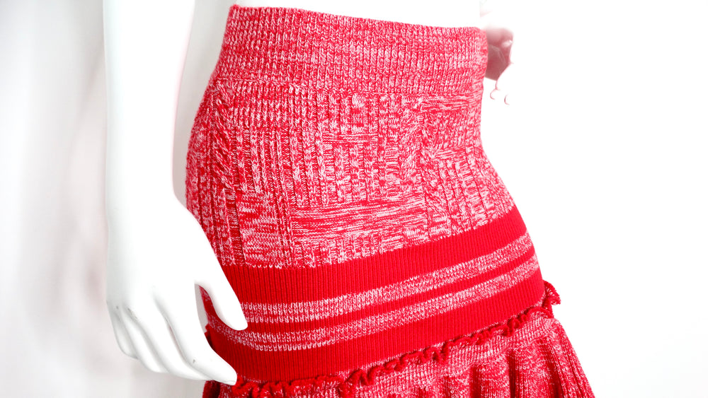 Alexander McQueen Fiery Red Chunky Knit Ruffle Mini Skirt