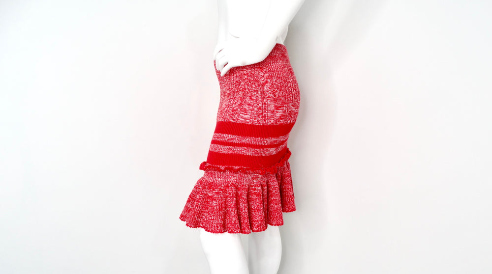 Alexander McQueen Fiery Red Chunky Knit Ruffle Mini Skirt