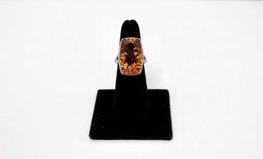 Honey Citrine White Gold  With Diamonds Cocktail Ring