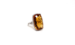 Honey Citrine White Gold  With Diamonds Cocktail Ring