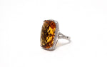 Honey Citrine White Gold  With Diamonds Cocktail Ring