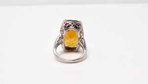 Honey Citrine White Gold  With Diamonds Cocktail Ring