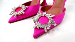 Amina Muaddi Begum Hot Pink Satin Slingback Pumps