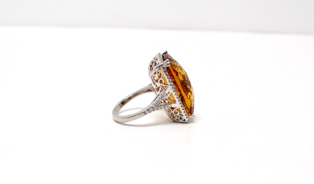 Honey Citrine White Gold  With Diamonds Cocktail Ring